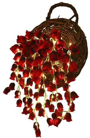 Panier de lanterne en forme de muguet, lampe de muguet | LED Porche Simulation Lanterne artificielle Lumière - Cascade décorative de muguet rouge pour