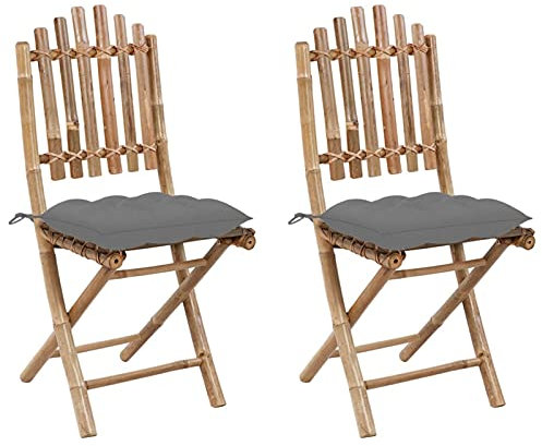 LAPOOH Klappbare Gartenstühle 2 STK. mit Kissen, Hochlehner, Garden Chair, Wetterfest Stuhl, Lehnstühle, Campingstühle, Bambus