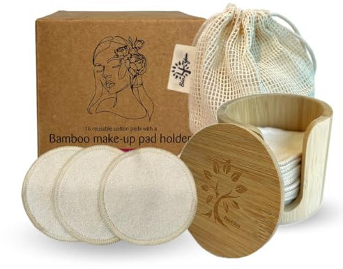 BIO4YOU Dischetti Struccanti Lavabili (16 Pack) con sacchetto di lavanderia e scatola di bamboo per lo stoccaggio | bambù naturale e cotone organico | riutilizzabili