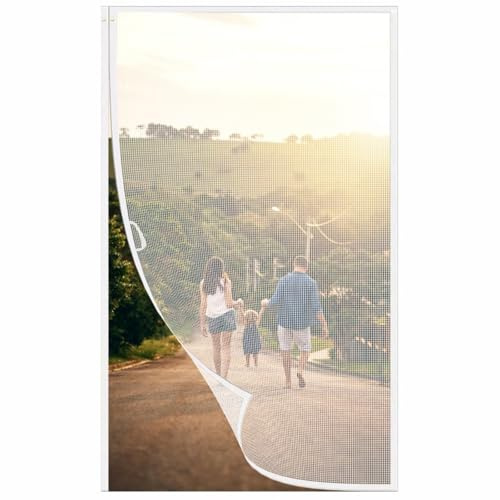 Side Opening Magnetic Screen,W100xH220cm White Fly Screens Doors Nets Patio Curtain Insect Mesh for Keeping Out Flies & Bug,Flyscreen French Doors