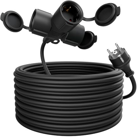 greate 3fach Verlängerungskabel außen 20 Meter - Verlängerungskabel wasserdicht IP44 Aussenbereich - 3 Fach Mehrfachsteckdose Verlängerung draußen 20m 3500 W, Outdoor Extension Cord Waterproof