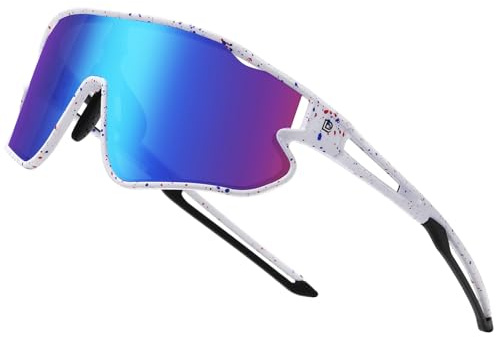 DUCO Barn solglasögon ungdom baseballsolglasögon lätta TR90 ram UV400 sport cykling solglasögon för pojkar flickor DK268, Vit röd blå prickig ram Revo blå lins, 64