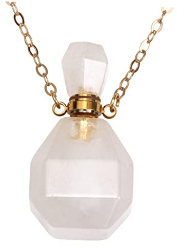 Levemolo Natural Fluorite Crystal Pendant Necklace for Women Hippie Style Vial Necklace Hanging Crystals Fragrance Organizer Essential Oil Bottle Decor