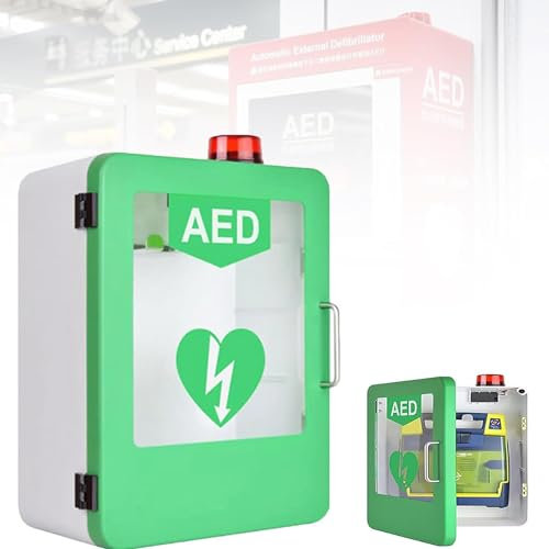 Defibrillator-Aufbewahrungsschrank – Erste-Hilfe-Kasten zur Wandmontage mit Alarmanlage & Doppelschaltersteuerung, verstellbare Trennwandposition – AED Aufbewahrungsschrank für Notfallreaktion &