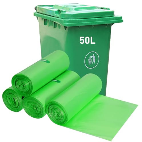 KOMABLEN 60 Pezzi Sacchetti Spazzatura Organici 50l, 4 Rotoli 13 Gal Sacchi Spazzatura, Verde Compostabili Sacchetti Umido Biodegradabili, Buste Spazzatura per Soggiorno, Bagno, Cucina, Ufficio