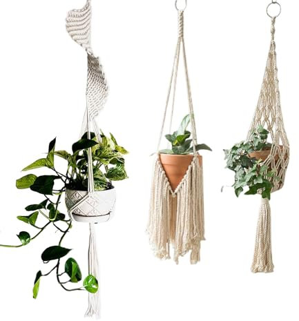 Tanant Plant Hanger for Indoor Set of 3, Bohemian Hanging Planter Holder with Tassels for Flower Pot, Decorative Houseplant Rope Holder for Home Decor Bedroom Window Farmhouse