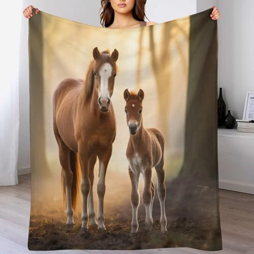 Pferd Decke Flauschig, Super Warme Decke, Hochwertige Wohndecke, Weich & Komfort Flannel Decke, Wolldecke, Sofadecke, Fleecedecke, Tagesdecke （100×130cm）