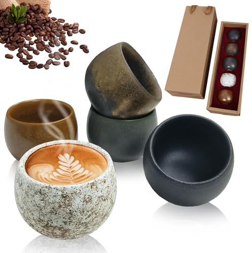MeYuxg Ceramic Espresso Cups Set of 5, Double Walled Espresso Coffee Mugs for Nespresso Cups, Glazed Demitasse Cups Expresso Coffee Cup with Gift Box