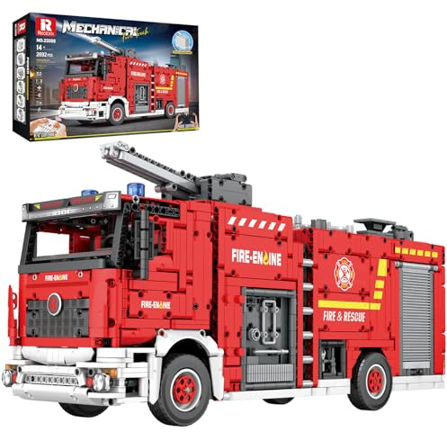 Reobrix Feuerwehrauto Bauset für Erwachsene und Männer, Big Rescure Feuerwehrfahrzeug mit Wassersprühgerät, APP und Fernbedienung Bricks 22008 - Ideale Geschenke