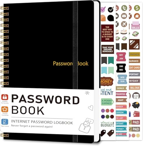 KAICN Password Keeper Book for Senior, Password Book - 5.9 X 8.6,Internet Address and Password Logbook, Password Notebook Organizer for Website Login, Gifts for Home and Office - Black