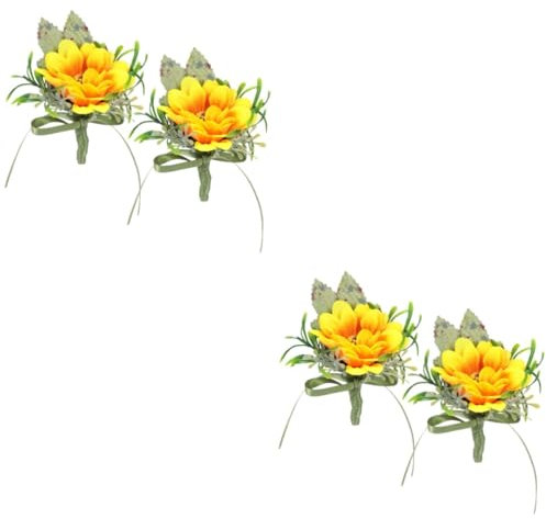 Alipis 2 Sätze Sonnenblumen-handgelenks Blumengirlande Wald-babyparty-Dekorationen Girlanden Zur Dekoration Verzierte Girlande Korsage Männer Stifte Seidentuch Green 2 Stück * 2