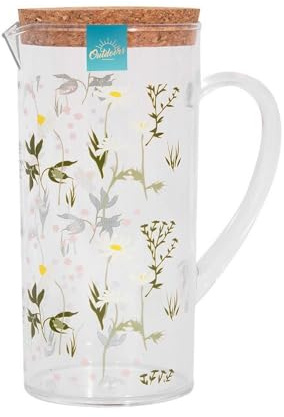 YöL 1.1L Drinks Pitcher Jug Daisy Print Plastic Summer Picnic Outdoor Dining BBQ Pouring Spout Cork Lid