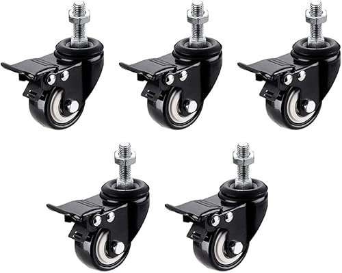 SDGBCXD, Rotella for impieghi gravosi, 5 pezzi, rotella girevole con gambo, rotelle for mobili in PVC, nere, con gambo filettato, resistenti, doppio cuscinetto, resistenti all'usura, capacità massima