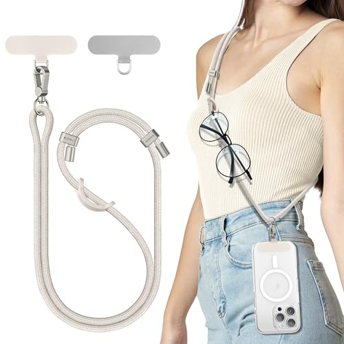 SURPHY Telefonband med lapp, justerbar axelrem telefonhållare i nacken kompatibel med de flesta telefoner, airpods, nyckelband och mer (sten)