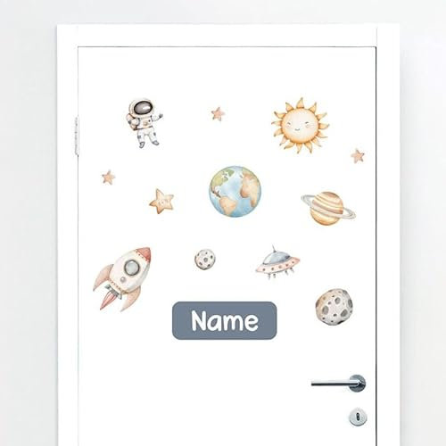 Türaufkleber mit Name Weltraum #8 – Blasenfreie Anwendung, nachhaltig & PVC-frei – Türaufkleber personalisiert – Wandtattoo Kinderzimmer & Babyzimmer Deko – selbstklebende Wandsticker –