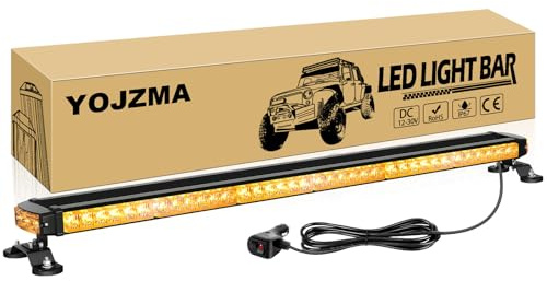 YOJZMA 38 Pulgadas Doble cara Barra de luz estroboscópica, Ámbar | 78 LED Luz emergencia techo, base magnética potente, cable 3,6m, enchufe encendedor cigarrillos, para quitanieves y camiones