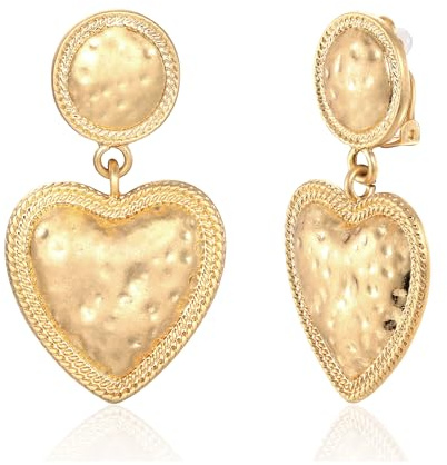 TOVABA Boucle d'Oreille Clip Femme, Design Doré en Forme de Cœur, Bijou Élégant et Raffiné