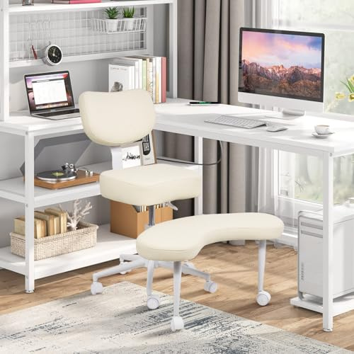 Neuer Meditationsstuhl, Bürostuhl mit gekreuzten Beinen und ADHS mit Rädern, ergonomische Rückenstütze und Beinstütze, höhenverstellbarer Sitz für Meditation, Home Office, Starke Lendenwirbelstütze