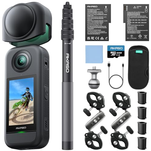 AKASO 360 Weatherproof 360 Action Camera - 5.7K 360 Video with 1/2 48MP Sensors, 72MP 360 Photo, 360-SuperSmooth, Invisible Selfie Stick, 360° Horizon Lock, AI Tracking with 256GB MicroSD Card