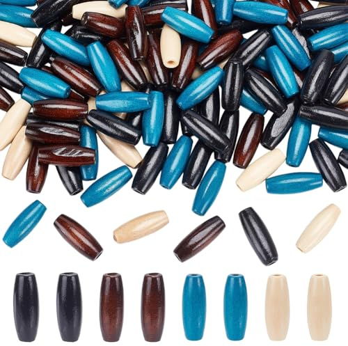 SOFPLATE 160 Stück 4 Farben Ovale Holzperlen Gefärbte Holzperlen 23 x 8mm Bunte Natürliche Lange Reisförmige Haarperlen Makramee Perlen Kleine Lose Zwischenstücke Für Schmuckherstellung Armbänder Hal