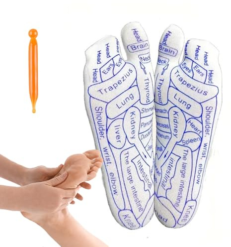 Zonterapi Strumpor - 1 par akupressur, reflexologi och fysikalisk terapi fotmassagekit | Massagehandledning