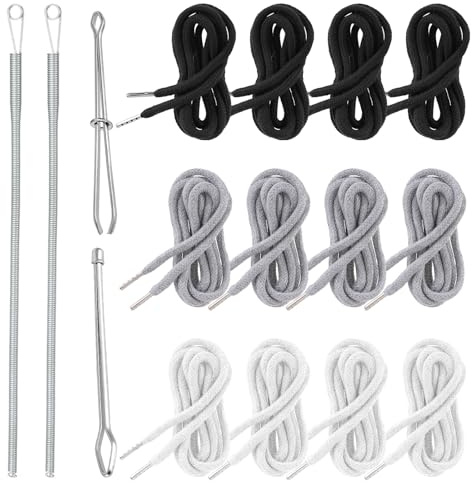 12 unidades de cordón para pantalones de chándal con enhebrador de 150 cm, cordón de repuesto con extremos de metal, cordón universal de algodón para sudadera con capucha, pantalones deportivos