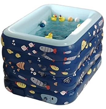 Outdoor Garden Pool Inflatable Swimming Pool Automatic Inflation Padding Swim Center Pools 4 Ring Above Ground Summer Party(Blue,180 * 140 * 75cm)