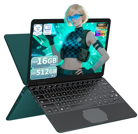 Amita Ordenador portátil convertible 2 en 1 de 11 pulgadas, pantalla táctil FHD IPS, procesador N100, 16 GB RAM, 512 GB SSD, diseño ultraligero (0,95 kg), rotación de 360°, funda teclado ITA, (G, 512