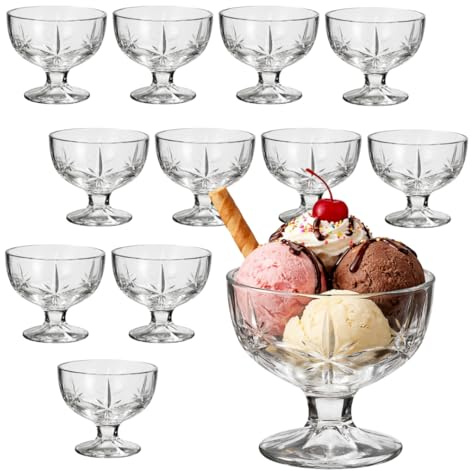 Generico Set 6/12 Coppe Gelato in Vetro 270 ml – Coppette Dessert Eleganti, Coppe per Gelato, Macedonia e Dolci – Vetro Resistente Lavabile in Lavastoviglie, Ideali per Casa e Ristoranti (12) -121200