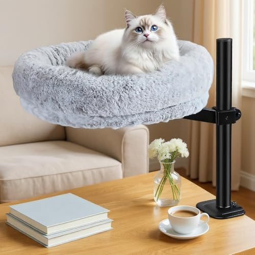 Cama gatos escritorio, Hamaca gatos giratoria 360° y altura ajustable | Hamaca gatos escritorio con fundas lavables Cesta gatos escritorio Lugar descanso para gatos en casa u oficina