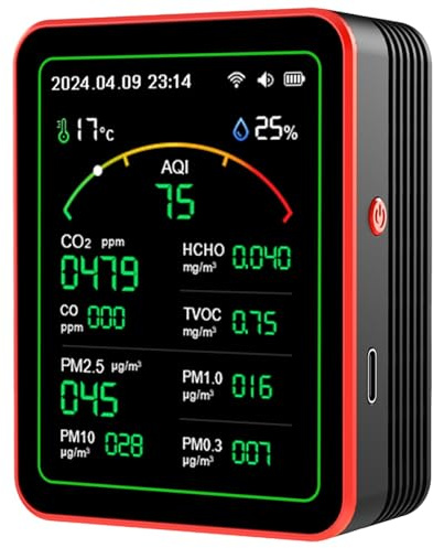 Natural Gas Detector， WiFi 15 In 1 Indoor Air Quality Monitor TFT Display Portable AQI PM0.3 PM1.0 PM2.5 Tester APP Control Multifunctional Clock(Black)