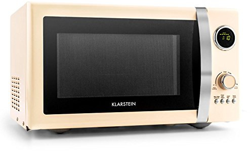 KLARSTEIN Fine Dinesty - Microonde 2in1, Forno a Microonde con Grill, Volume 23 L, Potenza Microonde 8 W, Potenza Grill 1 W, Timer, 12 Programmi, Display LCD, Crema