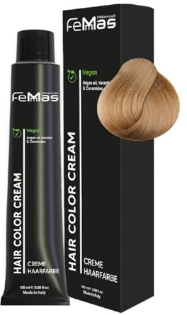 FemMas Haarfarbe Gold Sand 8.31 I Creme Haarfarbe mit Arganöl, Keratin & Ceramiden I Als dauerhafte Haarfärbung oder Tönung für strahlende, haltbare Farbergebnisse I 100 ml