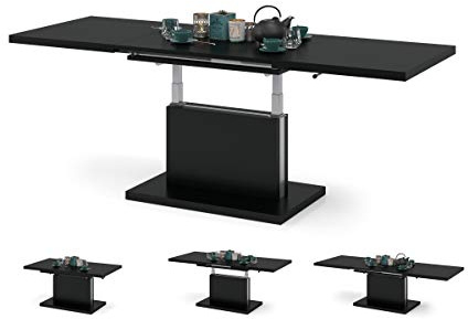 All4All Couchtisch Asti - Kaffeetisch - Wohnzimmertisch – Höhenverstellbar - mit Einlegeplatten - Ausziehbar - Sofatisch - 120x70cm - 05 - Schwarz Matt
