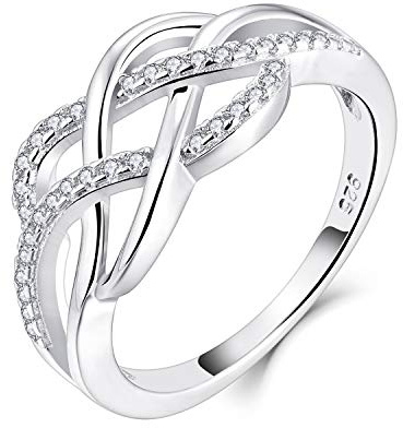 YL Keltischer Ring 925 Sterling Silber April Geburtsstein weißen Zirkonia Jubiläum Ewigkeit Unendlichkeit Keltischer Knotenring für Damen(Größe 62）