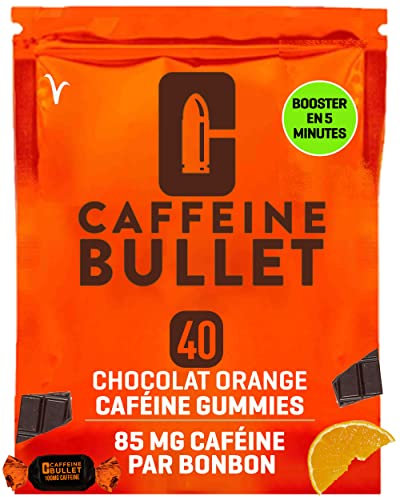 Caffeine Bullet Energy Chews - Chocolate Orange. 40 * 85mg - Faster Kick Than Pills, Gels and Gum. Sport Science for Running, Cycling, Gaming & A Pre Workout Endurance Boost.