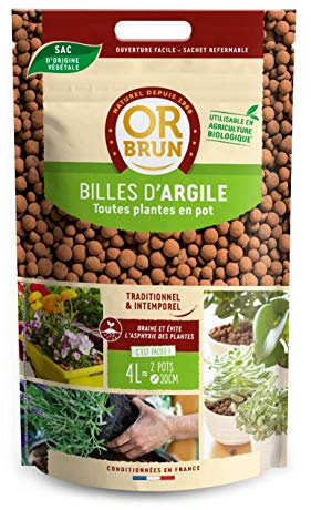 OR BRUN Billes d'argile 4L - paillage - Utilisable en Agriculture Biologique - Sachet Refermable - OBRPCDBILLES4