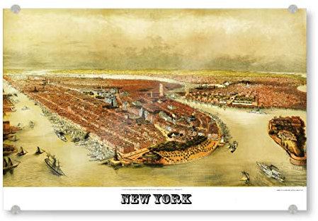 artboxONE Acrylglasbild 150x100 cm Städte Vintage Map of New York City and Manhattan Panoramic - Bild Jahrgang