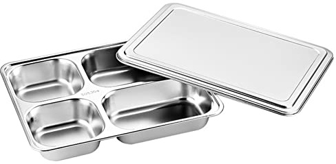 Anawakia Vassoio da pranzo in acciaio inox con 4/5 scomparti, diviso per mensa scolastica, personale, sala da pranzo
