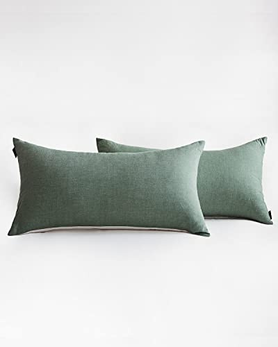 MILDLY Kissenbezug 40x80 Baumwolle mit Reißverschluss ÖKO-TEX Salbeigrün | 100% Baumwolle, Leinenoptik mit Waschung, praktischer Reißverschluss