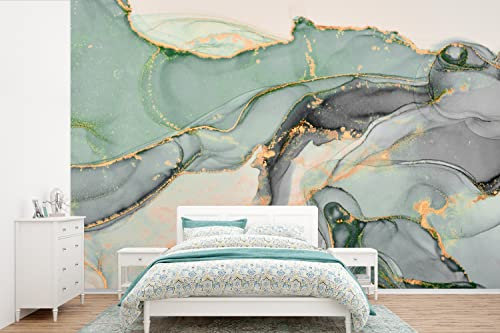 Selbstklebend Tapete Wandpapier Wandaufkleber Fototapete Tapeten Wanddeko 525x350 cm Gold - Marmor - Grün - Luxus - Glitzer - Marmoroptik