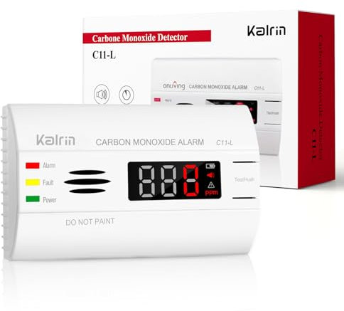 Kalrin Rilevatore Monossido di Carbonio, Sensore Preciso con Durata di Vita di 10 Anni, Batteria Sostituibile con Avviso di Batteria Scarica, con Display LED Digitale, EN 50291