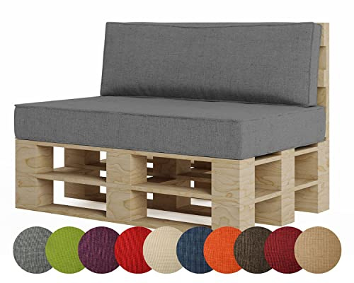 chilly pilley Palettenkissen Palettenauflage Palettenpolster Sitzkissen Rückenlehne Kaltschaum Schaumflocken Füllung viele Größen und Farben (2er Set, Grau)