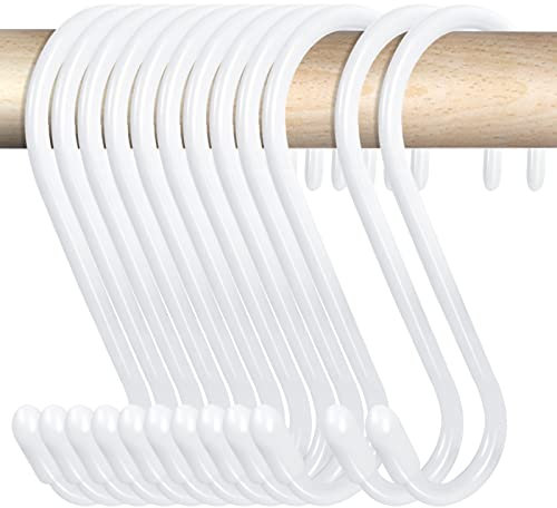 24 Stück 11.4 cm weiße S-Haken, große vinylbeschichtete S-Haken, Schrankhaken, rutschfeste, robuste S-Haken, Stahlmetall, schwarz, gummiert, S-Haken zum Aufhängen von Jeans, Tassen, Handtuch