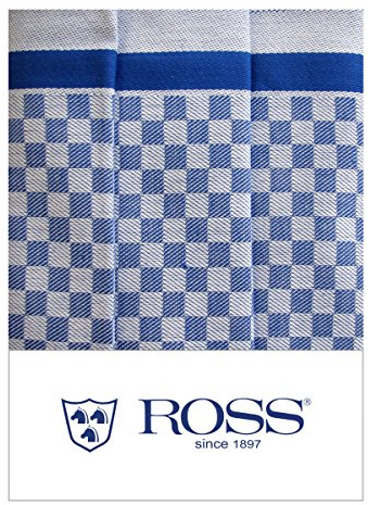 Ross 3er Pack Zwirn Halbleinen Geschirrtücher Karo blau, 50x70 cm