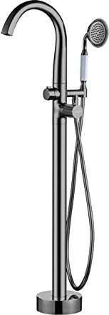 Wannenarmatur, Freistehende Armatur Badewanne Wasserhahn, Duscharmatur, Messing Mischbatterie Badewanne, Badewannenarmatur Mit Handbrause Und 360° Rotierende DüSe, Standarmatur Armaturen,Grau