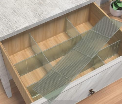 WeFoonLo 8pcs fai da te in plastica cassetto organizzatore regolabile divisori per cassetti per casa armadio ordinato, materiale scolastico ufficio, utensili da cucina utensili (Verde trasparente)