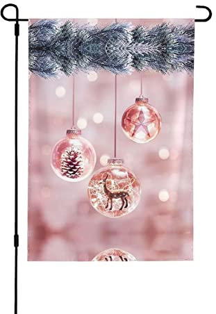 Sfera di Natale rosa 30,5 × 40,5 cm bandiere da giardino per esterni, bandiere a doppia faccia, per tutte le stagioni e le vacanze