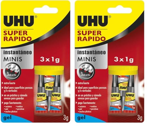 PEGAMENTO UHU SUPER RÁPIDO GEL MINI CAJA | Pegamento Fuerte | Blister de 3 unidades (Paquete de 2)