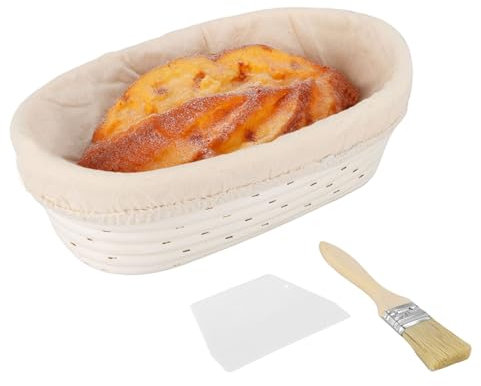 ASelected Oval Bread Rising Basket 25Cm With Scraper Brush Cloth Bag For Professional And Home Bakers